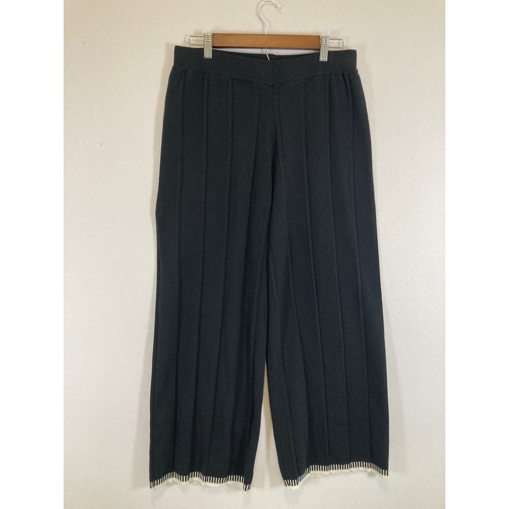 Minimalist Ekouaer Womens XL Black Ribbed Knit Wide Leg Pants‎ Contrast Hem
